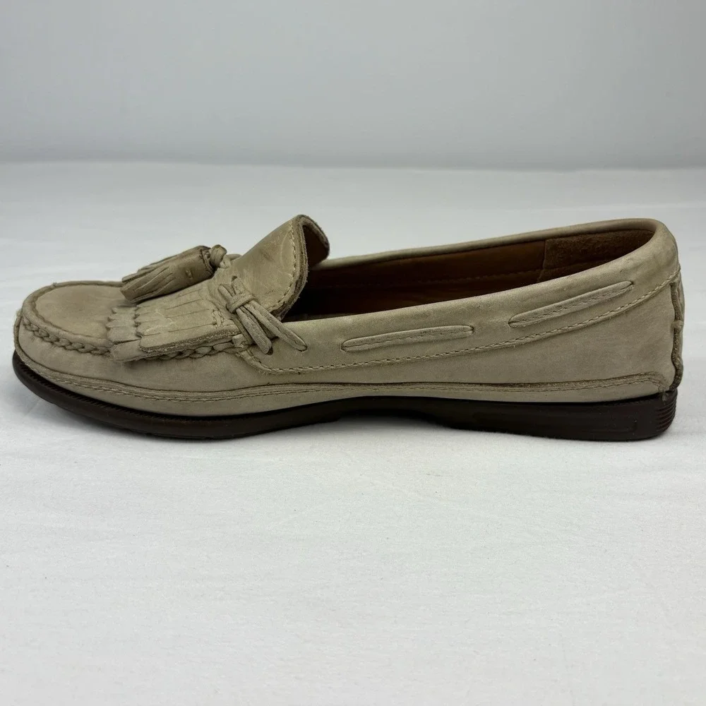 Johnston Murphy Passport Beige Leather Tassel Kiltie Loafers 9M Brazil EUC